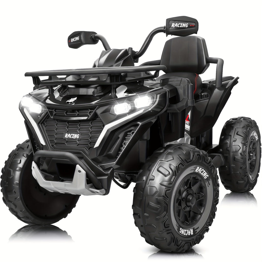 24V Electric Kids ATV Quad, 4WD Off-Road Vehicle, 2-Seater with Leather Seats And Knee Pads, Ride-On for Boys And Girls (/Red//Black) - Ideal Birthday/Christmas/Halloween Gift, 3 Speeds, Remote Control Design