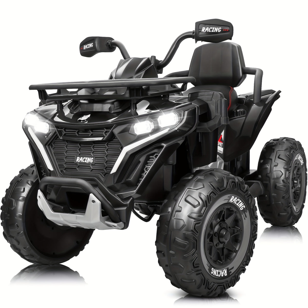 24V Electric Kids ATV Quad, 4WD Off-Road Vehicle, 2-Seater with Leather Seats And Knee Pads, Ride-On for Boys And Girls (/Red//Black) - Ideal Birthday/Christmas/Halloween Gift, 3 Speeds, Remote Control Design