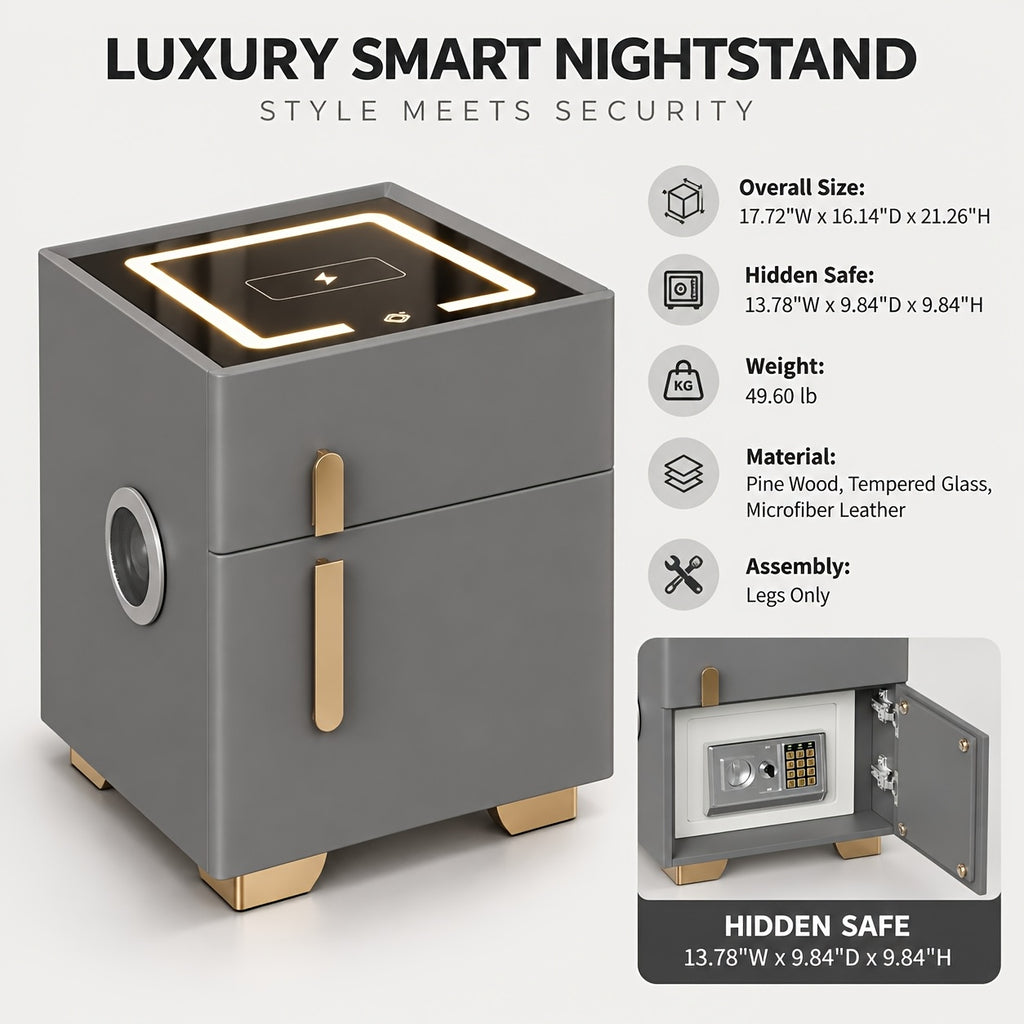 Light Luxury High-end Modern Double Drawer Safe Bedside Table, Multifunctional Bedside Table with Password Lock for Storing Valuable Items