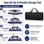 12-Person Camping Tent, Family Cabin Tent with 2/3 Rooms, Weatherproof, Features 6 Large Mesh Windows, Double Layer, Includes Dividing Curtain for Separate Rooms, Portable with Carry Bag