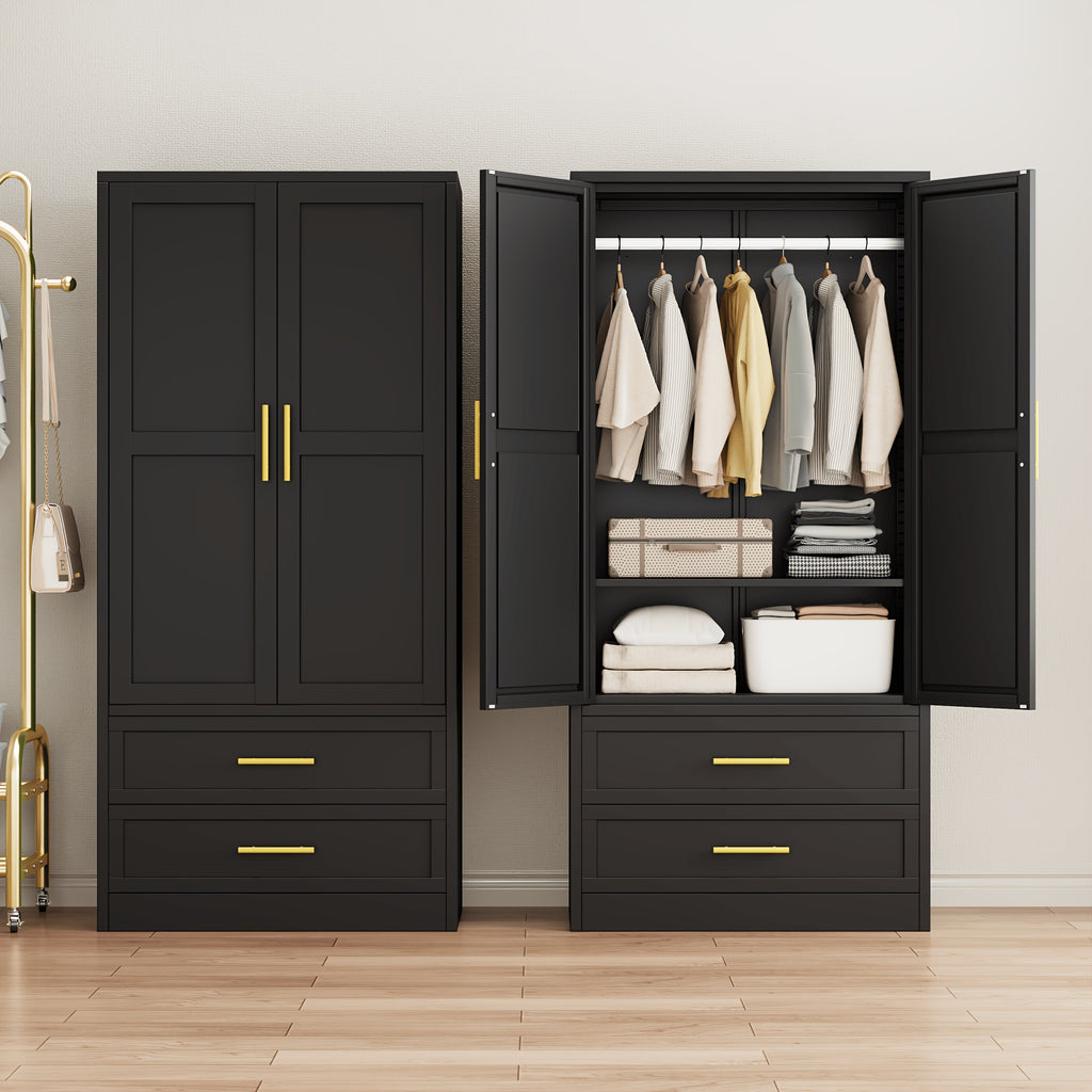 71" Metal Armoire with 2 Doors, Hanging Rod, 2 Drawers And Adjustable Shelf - Clothing Storage Cabinet for Bedroom, Gym, Cloak Room