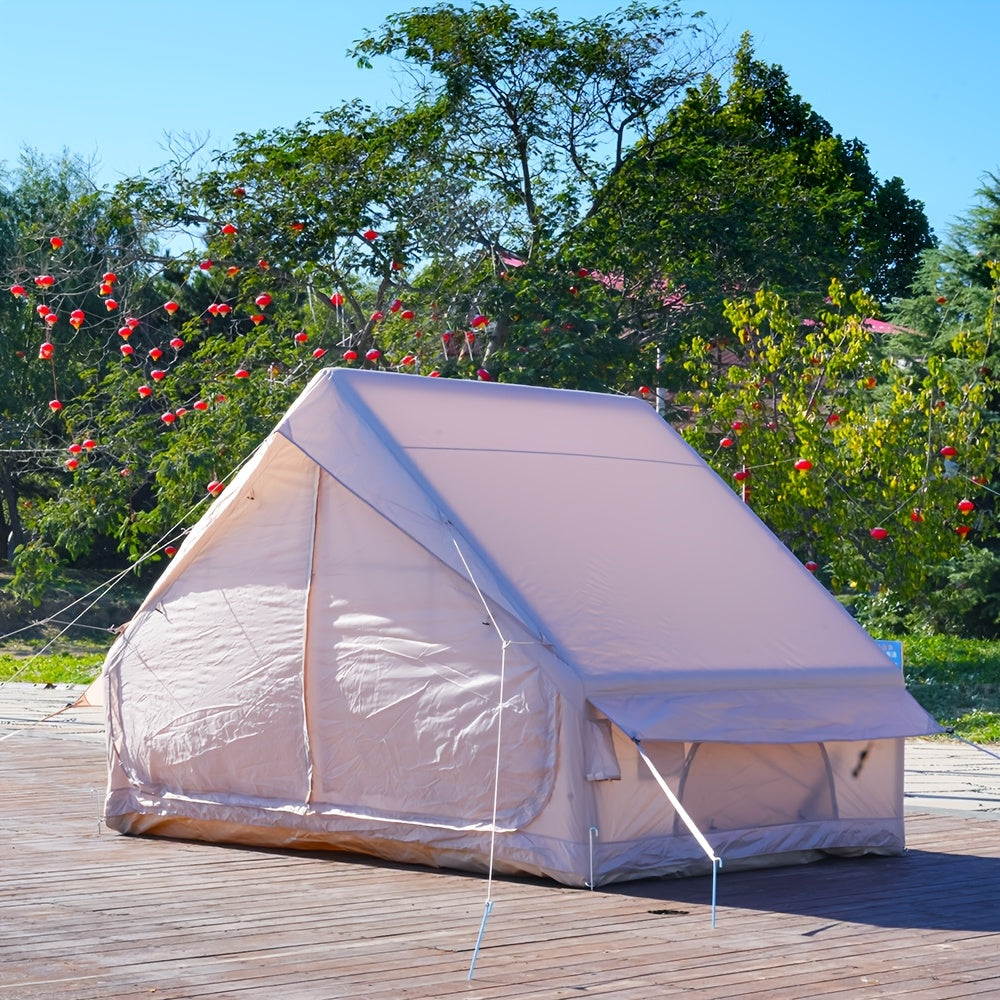 Inflatable Camping Tent（Optional: Skylight, Stove Jack） for 4-6 Person,4 Season Camping Tent, Large Luxury Air Tent with Manual Pump, Easy Setup Portable Glamping House, High Quality Windproof Family Outdoor Shelter Best Valentine's Day Gifts
