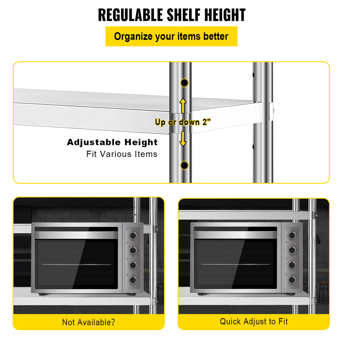 VEVOR Stainless Steel Shelves 47.5x18 Inch 5 Tier Adjustable Shelf Storage Unit Stainless Steel Rack Shelving Heavy Duty Shelving for Kitchen Commercial Office Garage Storage 330lb Per Shelf