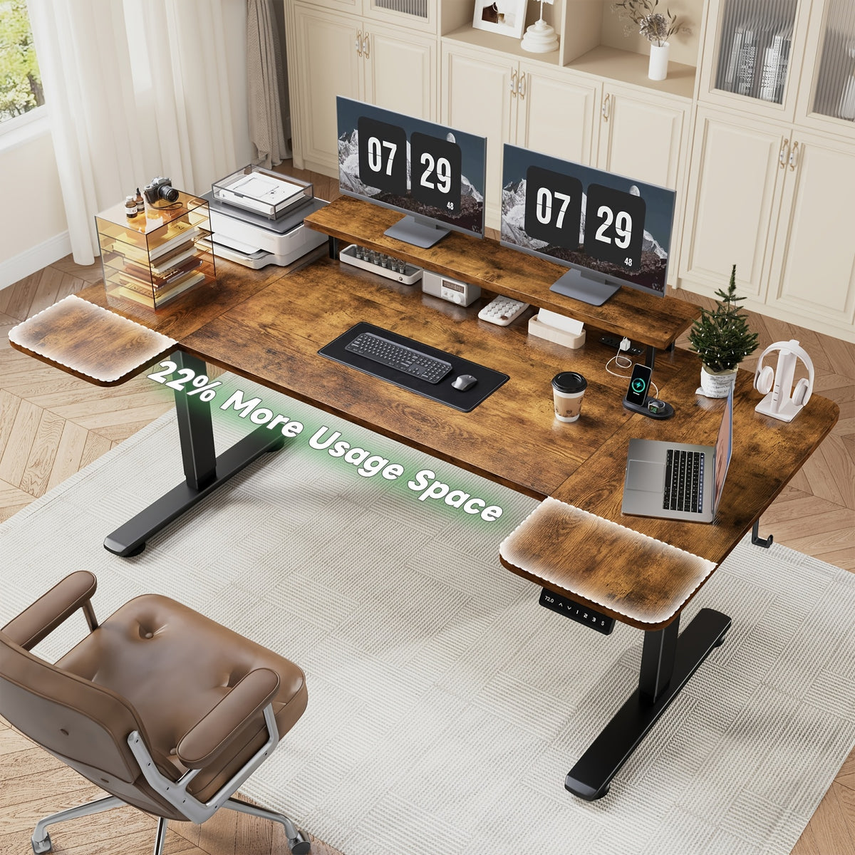 71 X 36 Standing Desk Electric Adjustable Height Desks, Home Office Desks with Cable Management, Monitor Stand, 2 Hooks, 5 Power Outlets, 3 Memory Adjustable Height Computer Desk