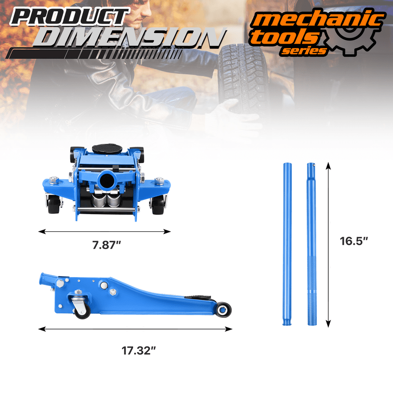 3 Ton (6000 lbs) Capacity, Low Profile Hydraulic Trolley Service/Floor Jack, Lifting Range 3"-20"
