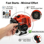 62CC 2-Stroke Gas Powered Weeder, 2HP, 8500RPM, 6-in-1/ 2-in-1 Multi-Tool: Gas Hedge Trimmer, Lawn Mower, Chainsaw & Extension Pole Pruner, for Garden, Farm & Courtyard Landscaping Maintenance