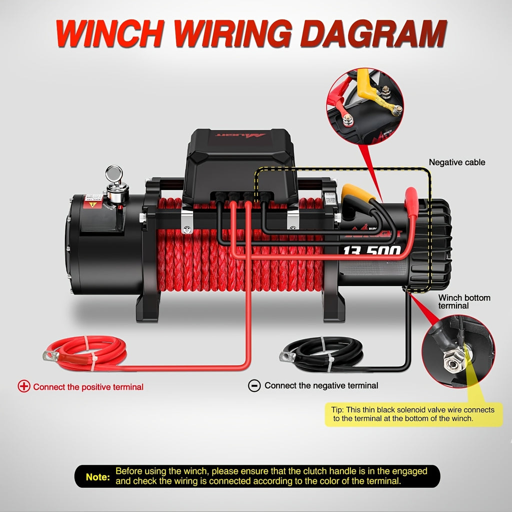 Electric Winch 3500Lb/4500Lb/12000Lb/13500Lb - Electric Truck Winch 12V with Red Synthetic Rope - Fairlead Wired Handle & Infrared Remote - Winch for Jeeps Road SUV Boat Towing Trailer 4WD 4X4 ATV UTV - ATV Winch Kit