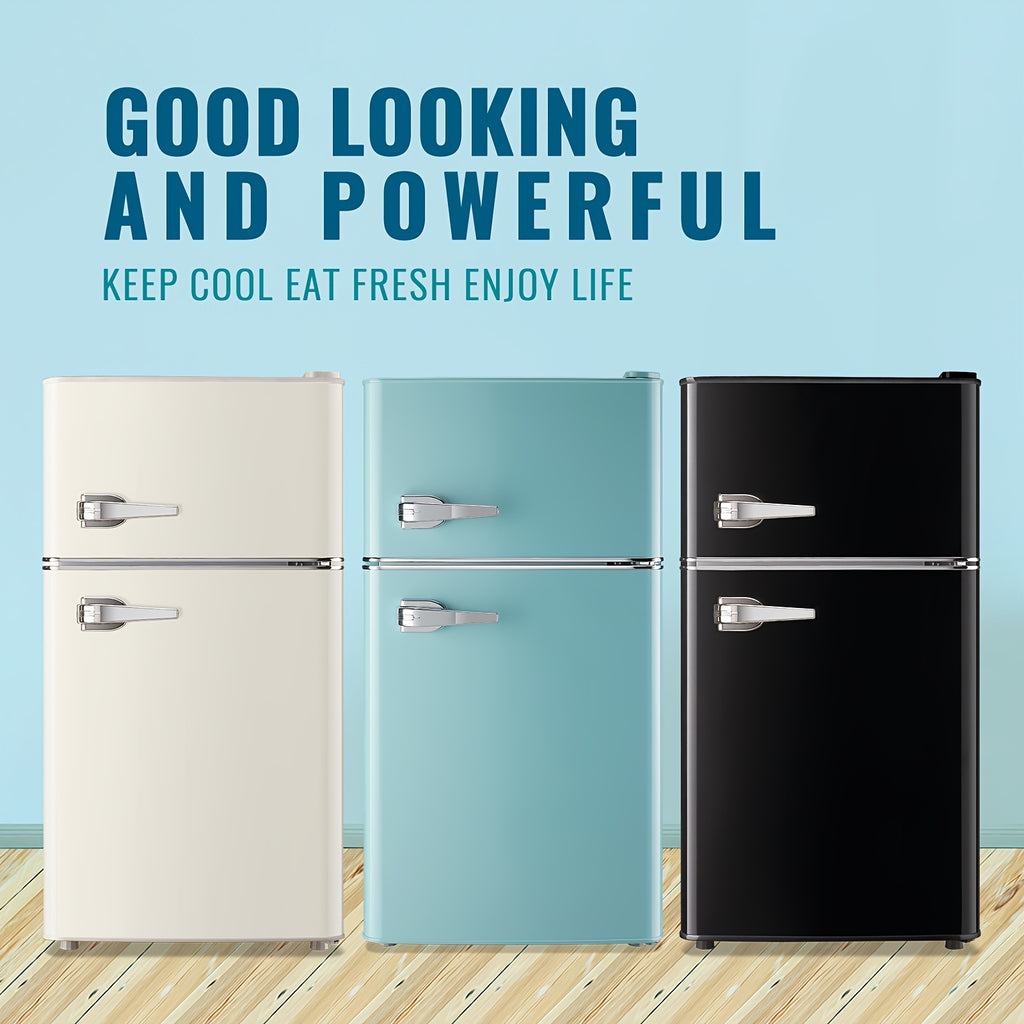 3.8 Cu.Ft Mini Fridge with Freezer, Double Door Compact Refrigerator with Adjustable Thermostat, Removable Shelves, Low Noise, Mini Fridge with Top Freezer for Bedroom, Office, Dorm, RV