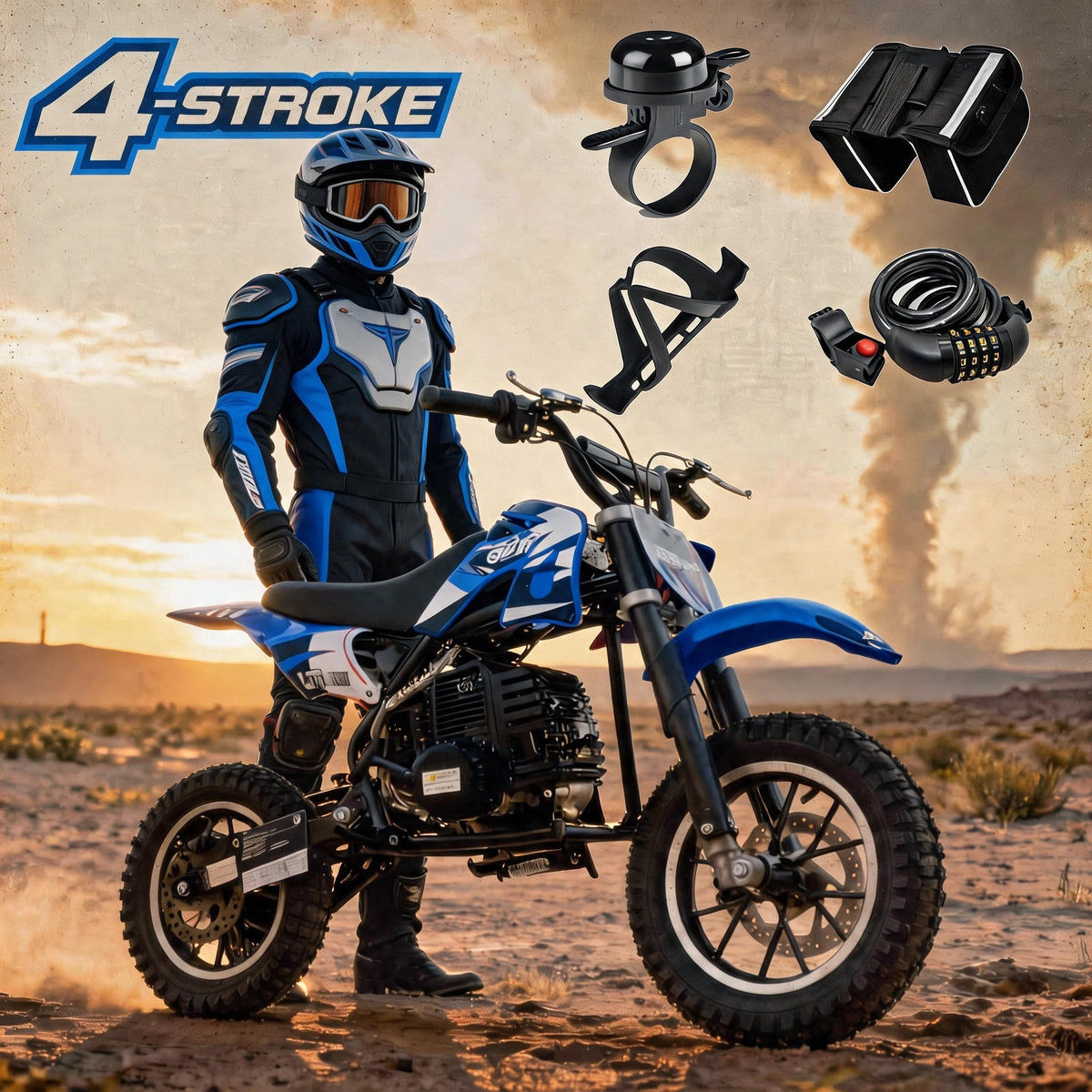 39cc gas powered mini bike, 4-stroke engine motorcycle with a maximum speed of 20 miles per hour, compact off-road bike, durable metal frame, easy to start drawstring system, small energy-saving motorcycle suitable for outdoor exploration, front and rear