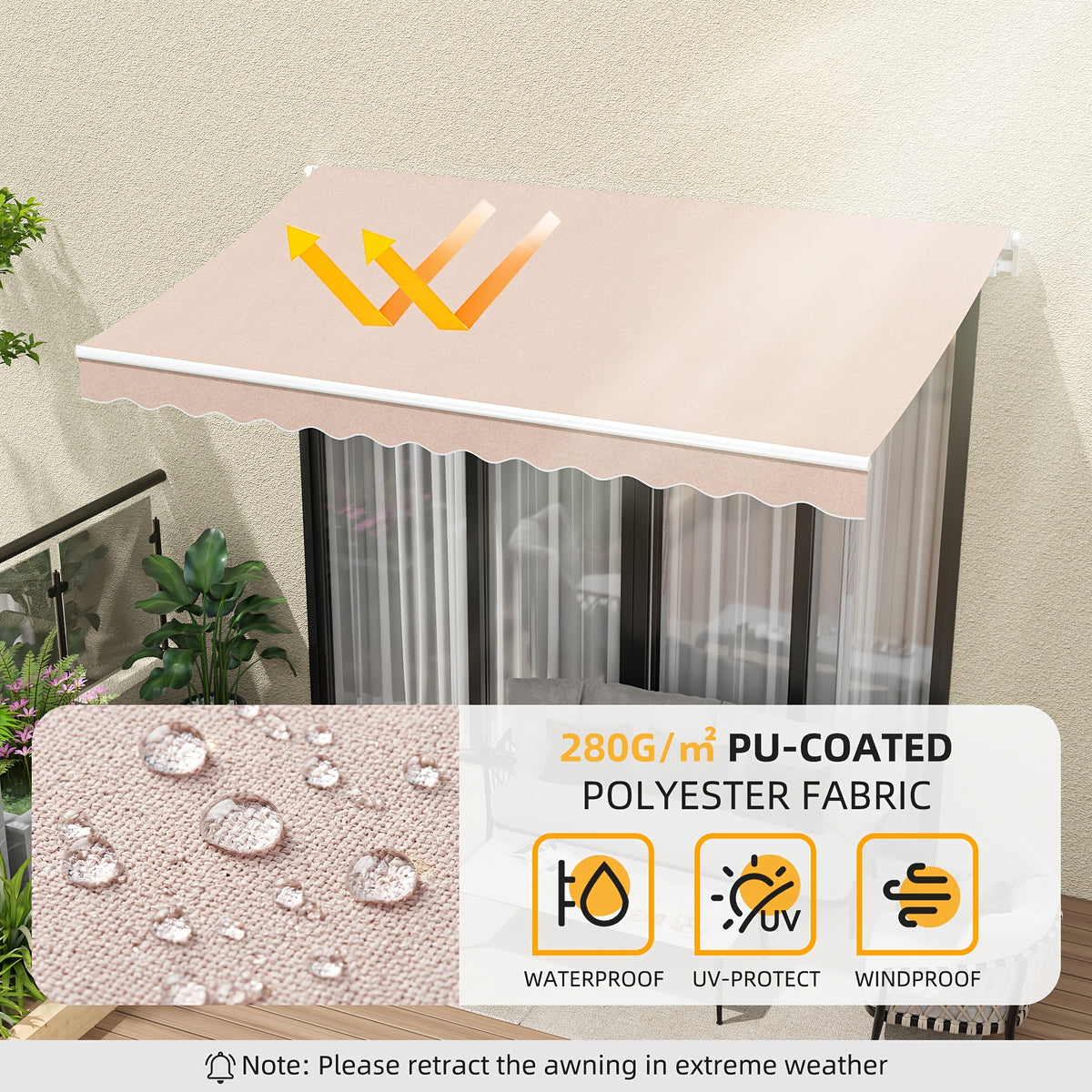 Patio Retractable Awning Sunshade Shelter Cover, Outdoor Patio Awnings for Shop, Restaurant, Cafe, Courtyard, Balcony