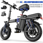Hisent G11&F9 Folding Electric Bike | Dual Suspension System | Upgraded Frame | 12-35 Miles Range (Optional) | Features Dual Seat, LED Headlight, Disc Brakes, 14-Inch Tires, 500W High-Power Motor, Top Speed Of 19.9 Mph