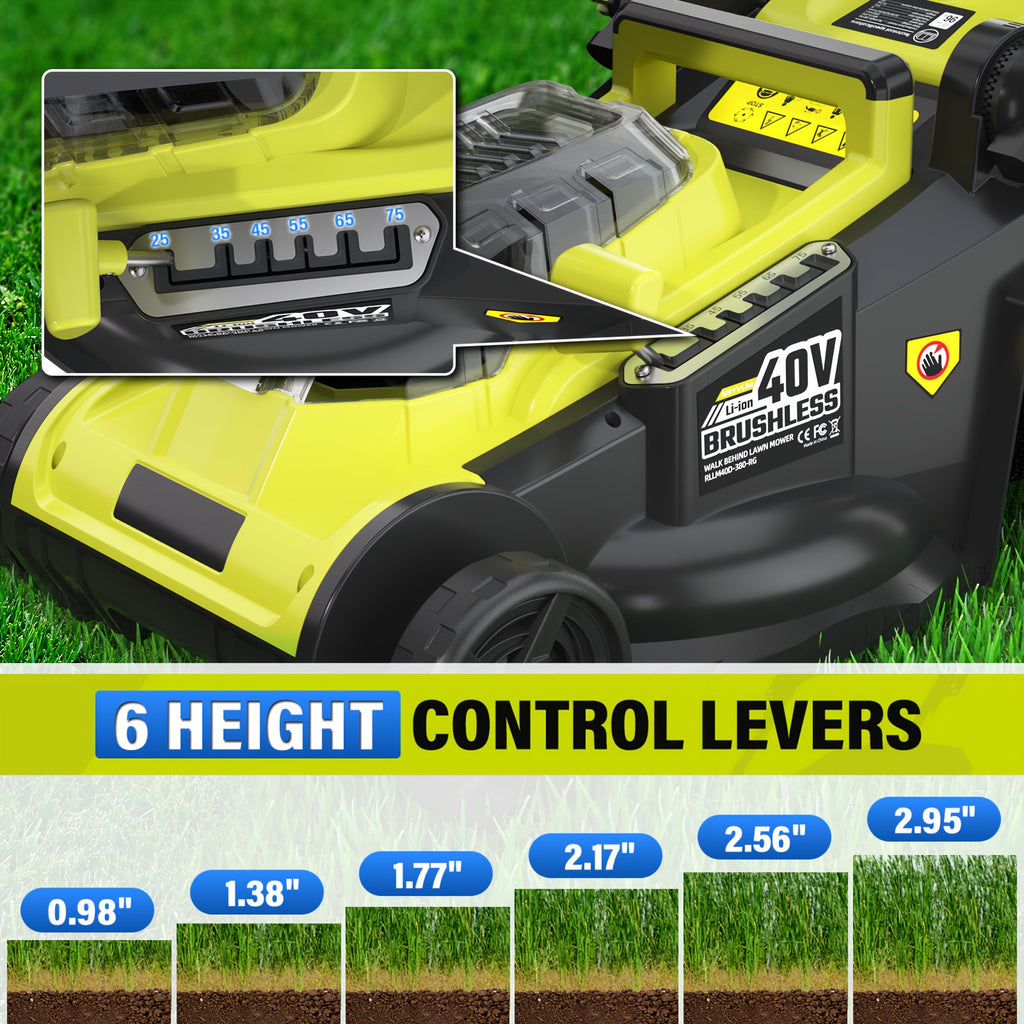 40V 16-inch Cordless Lawn Mower With 11.89gal Grass Collection Bag, 6 Position Height Adjustment Electric Lawn Mower, 2 X 20V 4.0Ah Battery Powered Push Lawnmower, 2.4A Fast Charger Included