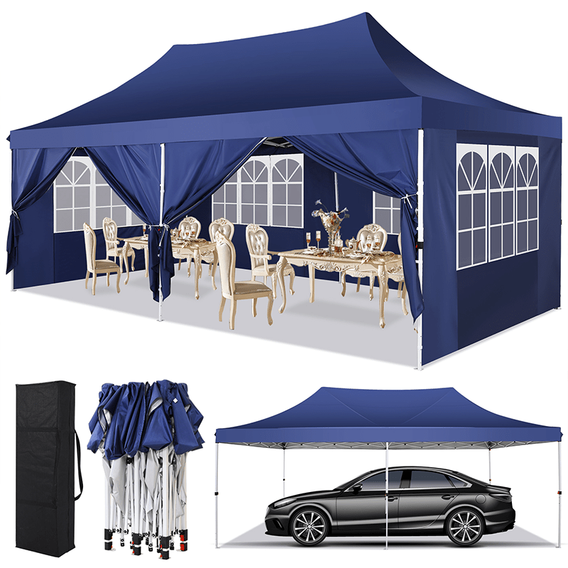 10X20Ft Pop Up Canopy Tent, Canopy with 6 Side Walls, Wedding Party Tent, Outdoor Gazebo Awning, 3 Adjustable Heights with Carry Bag, Heavy Duty Event Booth Waterproof Tent for Backyard, Lawn, Camping Party, Holiday Party, Outdoor Celebration