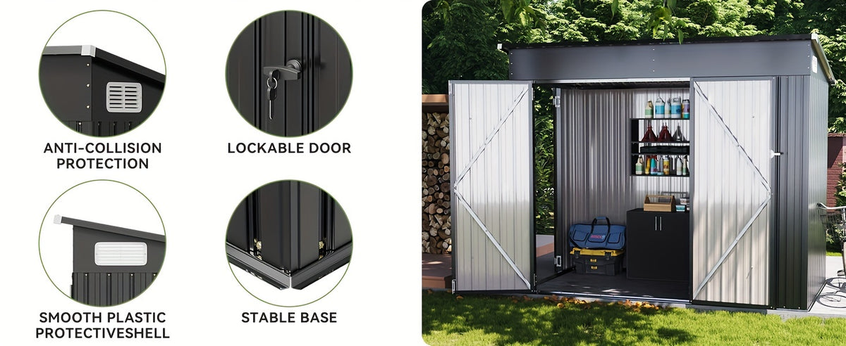 Nordivale 8 X 4/10X8/12X8 FT Outdoor Storage Shed with Sturdy Metal Frame - Lockable Triple Door Tool Sheds, Heavy Duty Storage Building for Bicycles, Lawn Tools Suitable All-Weather, Waterproof Garden Metal Trash Storage Sheds for Patio, Backyard
