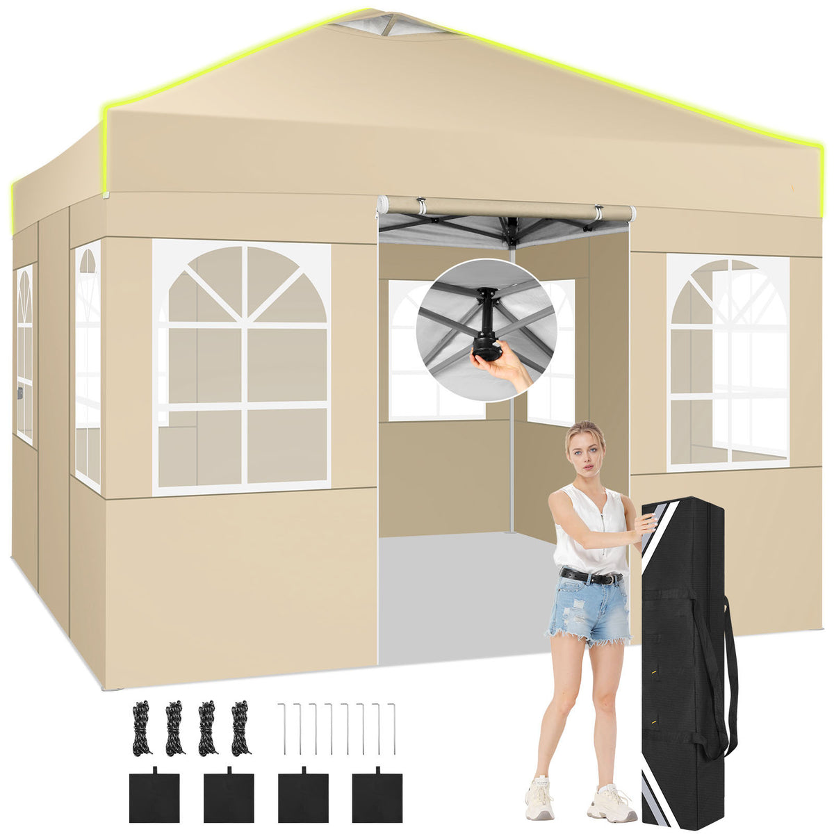 10x10ft One-Push Pop-Up Canopy Tent with 4 Removable Walls for Adjustable Outdoor Event Shelter