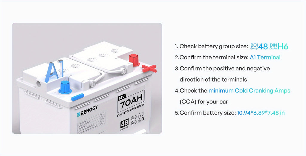 [Renogy AGM Battery] Renogy 12V 70Ah AGM Car Battery H6, Group 48 Start And Stop Automotive Battery with 720 CCA, 120RC, Reliable Power for Cars, SUVs, Trucks, And Marine Starting