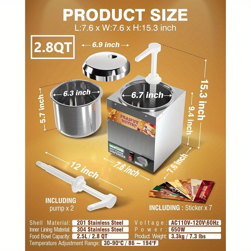 Premium Nacho Cheese Dispenser - Commercial-Grade Stainless Steel Pump Dispenser with Adjustable Temperature Control