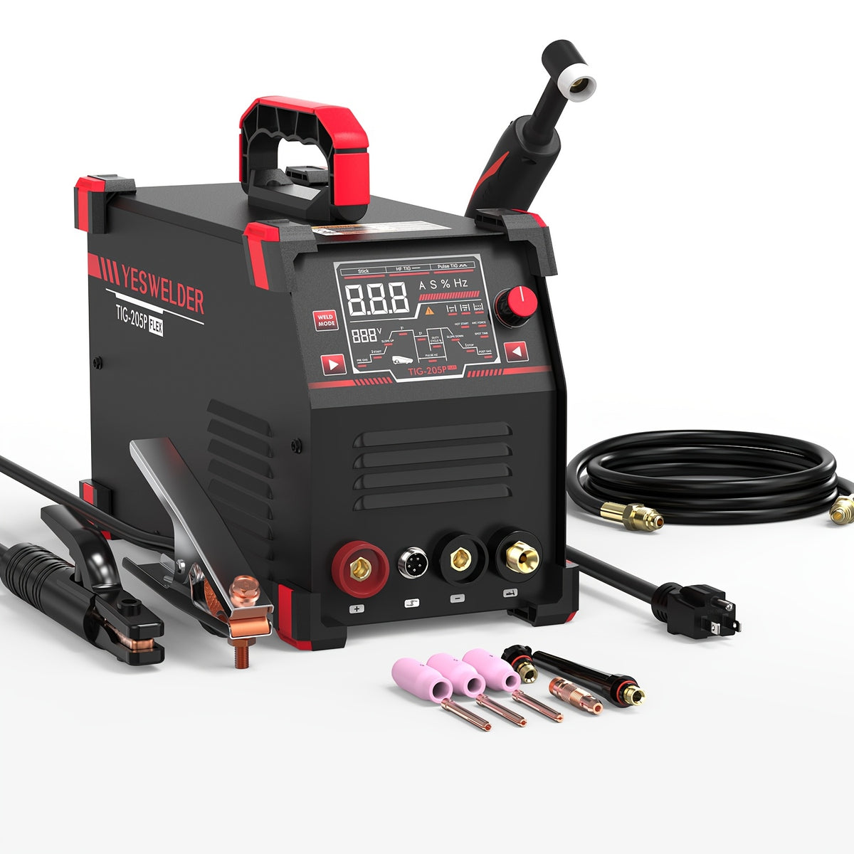 205Amp TIG Welder with Pulse, Large LED Display, 3-in-1 Stick/DC TIG/Pulse TIG, 110/220V Welding Machine