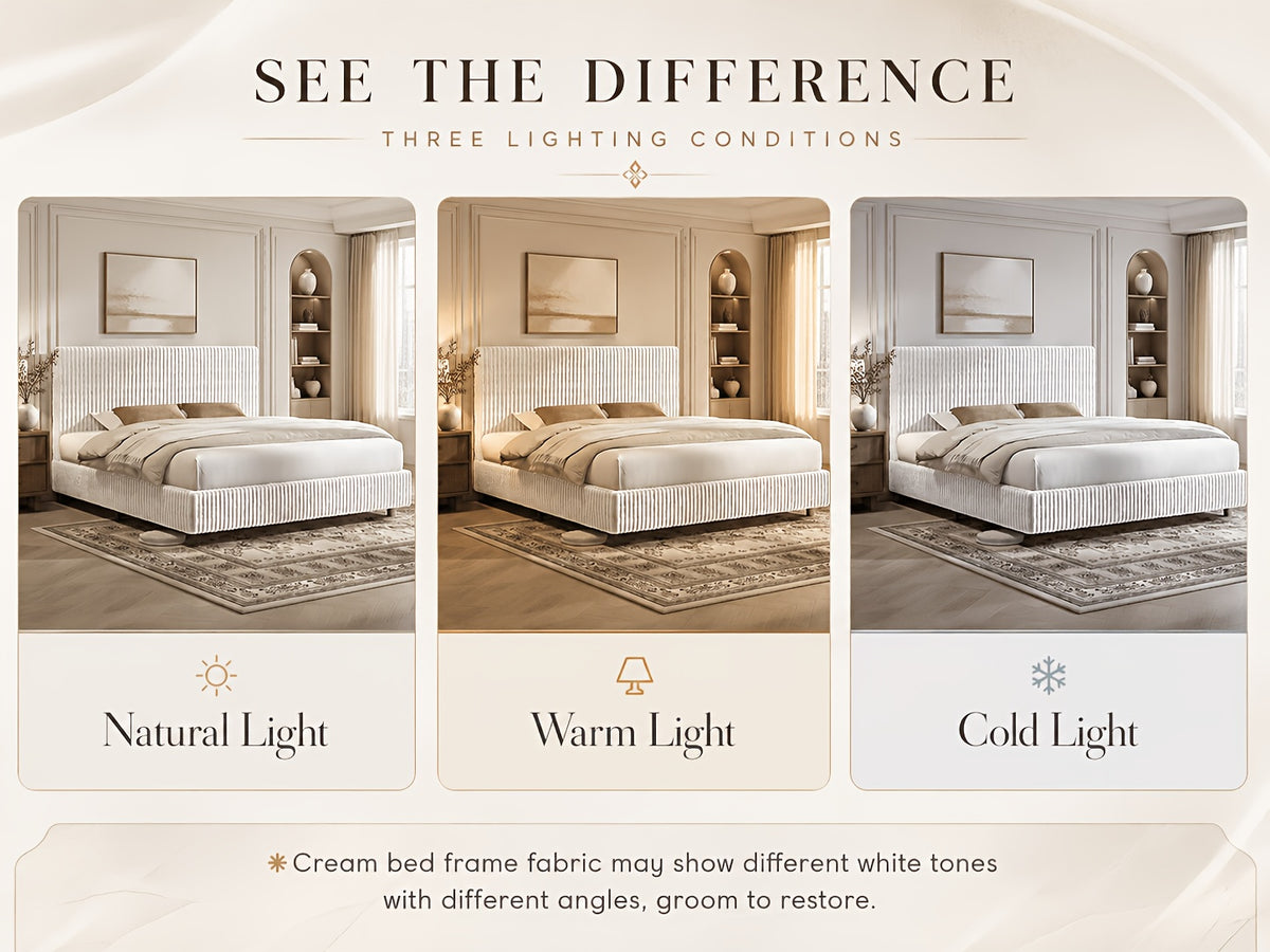 Platform Bed Frame with Upholstered Corduroy Headboard, Fully Padded 3.5" Thick Gap-Free Design, Heavy Duty Metal Slats, No Box Spring Required