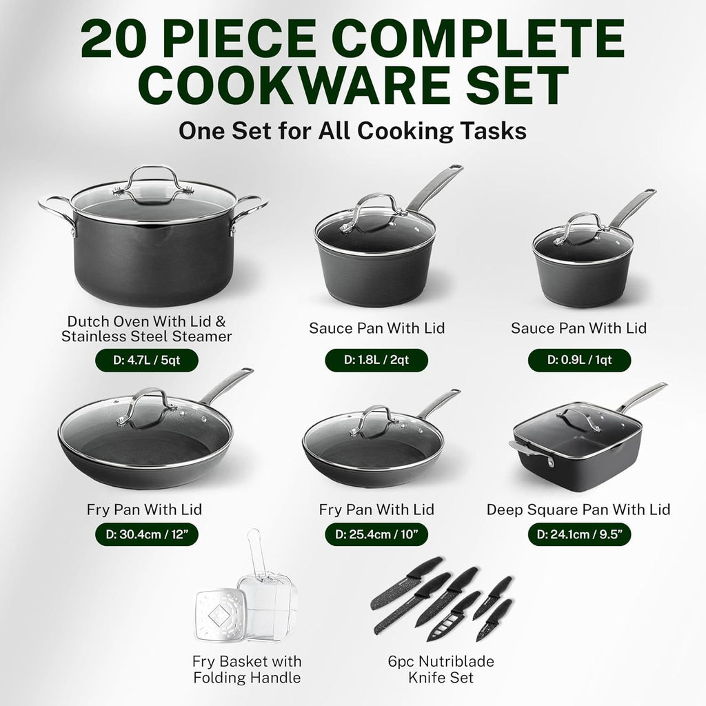 Granitestone Armor Max 20 Pc Hard Anodized Pots and Pans Set Non Stick, Induction Cookware Sets, Anodized Cookware Sets, Nonstick Cookware Set with Knife Set and Deep Fryer, Oven & Dishwasher Safe