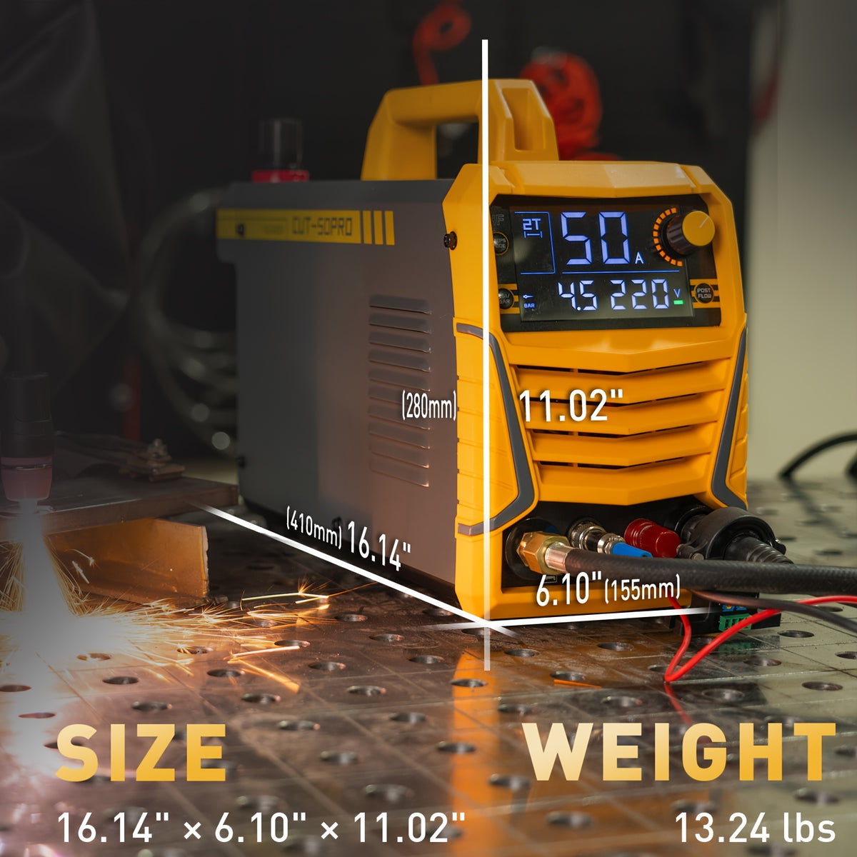 Plasma Cutter IGBT Maximum 3/4 Inch Clean Cut DC Inverter Cutting Machine Non Touch Pilot Arc Large LED Display 50 Amps Cutter Machine with 110/220V Dual Voltage