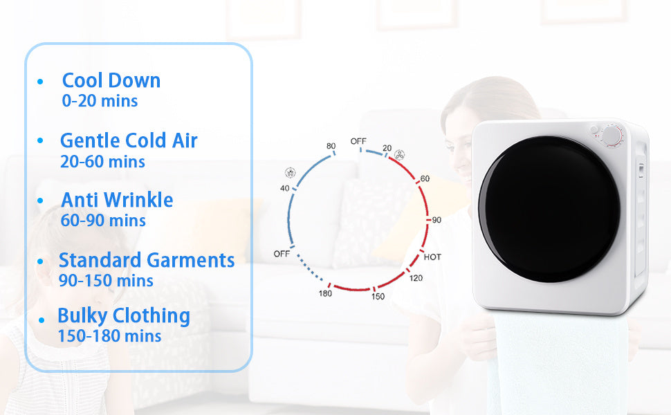 [Portable Compact Dryer] 2.6 Cu.Ft Portable Clothes Dryer, Compact Dryer With Stainless Steel Tub, 5 Modes Auto Stop & Easy Control Electric Dryers, Ideal For Laundry, Apartments, Dorms, RVs, White