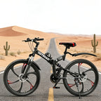 26 Inch Adult Folding Bikes/Mountain Bikes, 21 Speeds Mountain Bicycles with Full Suspension, Dual Disc Brake, High Carbon Steel Frame, Foldable Bike for Men/Women