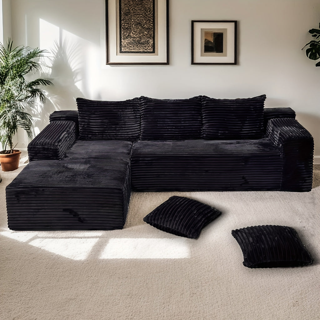 103-inch L-shaped Sofa, a Multifunctional Transforming Compression Sofa Bed with Chaise Lounge, Comes with 2 Throw Pillows, Built-in High-density Supportive Sponge, a No-assembly-required Sofa Chair Suitable for Bedrooms and Living Rooms