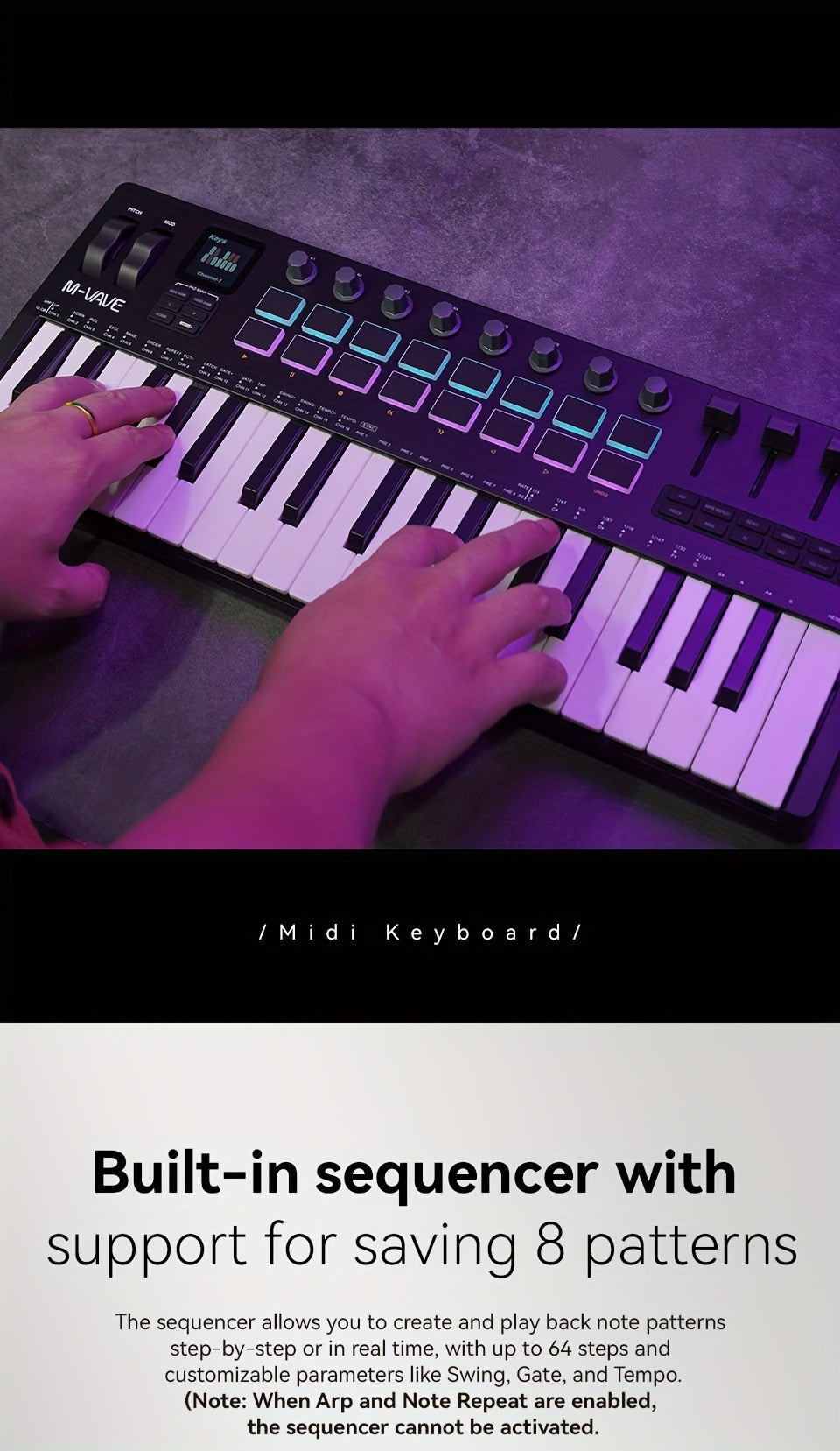 M-VAVE SMK37PRO Professional MIDI Keyboard with 37 Keys, Wireless for Music Composition And Synthesis