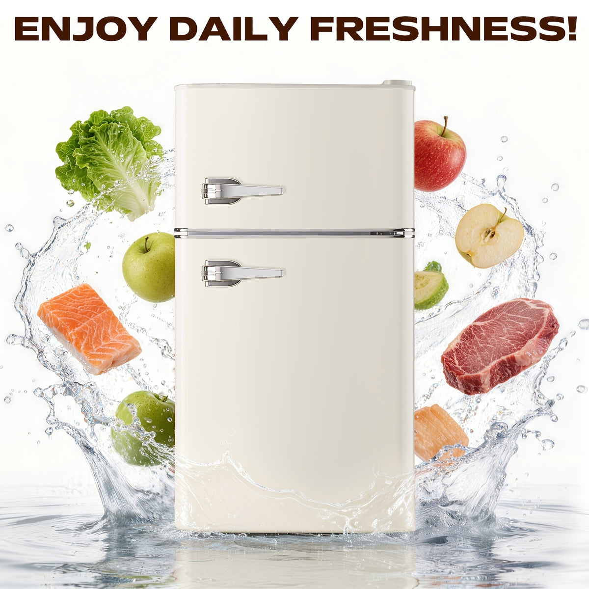 Retro Mini Fridge With Freezer 3.8 Cu. Ft, Small Refrigerator With 7 Level Adjustable Thermostat, Compact Classic Dual Door Fridge Removable Glass Shelves For Apartments, Dorm, Office