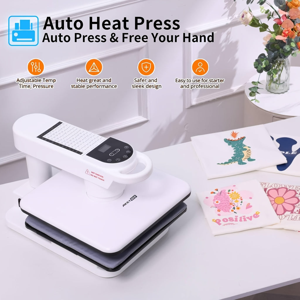 11pcs 8-in-1 - 15"x15"/12"x15" Heat Press Set for T-Shirts, Bags, Pillows, Hats, Beanies, Roller - 12"x10" T-Shirt Machine(Weight 25.35 Lbs) & 15"x15" Auto Single-Workbench & 15"x15" Auto Dual-Workbench Heat Press Only for Cloth, Shirts, Canvas Bags