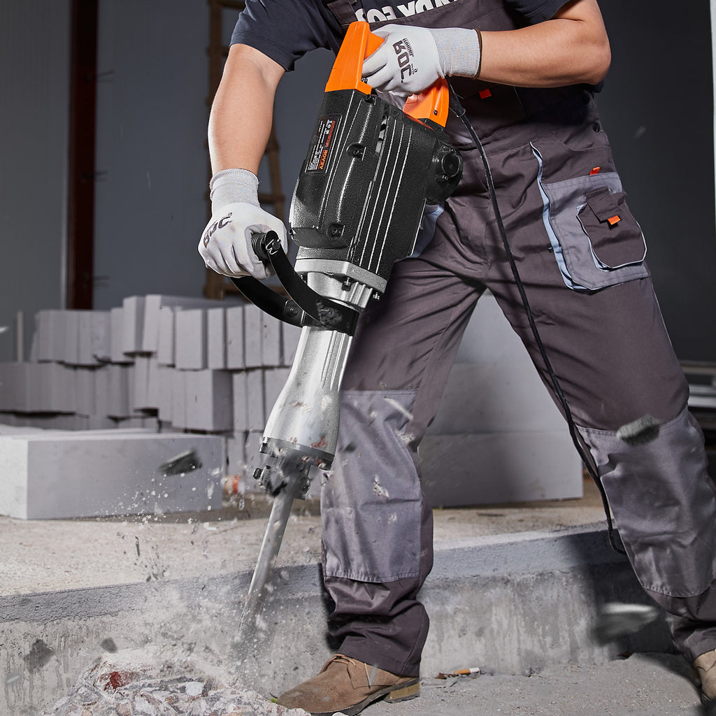 VEVOR Demolition Jack Hammer, 2200W 1350 BPM / 1400 BPM Jack Hammer Concrete Breaker, Heavy Duty Electric Jack Hammer 4pcs/6pcs Chisels Bit with Gloves, 360°C Swiveling Front Handle for Trenching and Breaking Holes