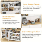 71-Inch Tall Kitchen Pantry Cabinet Featuring Three Pull-Out Drawers, Spacious Storage with Hutch And Door Shelves, And a Pantry Organizer That Includes a Microwave And Coffee Stand for The Dining Area, in White