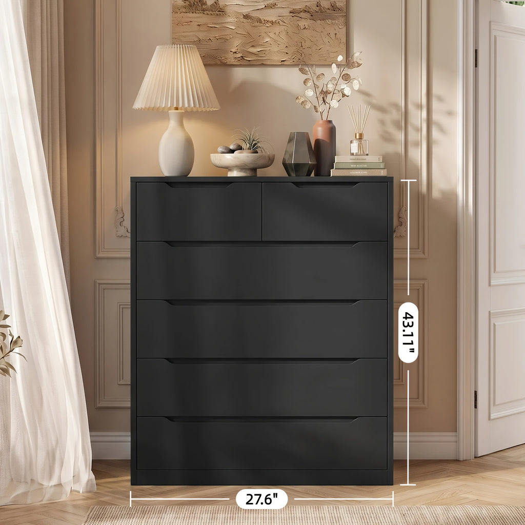 6-Drawer Dresser for Bedroom, Modern Chest of Drawers, Black Dresser with Large Organizer, Deep Drawer And Smooth Metal Rail, Black