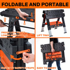 Portable Folding Work Table Pony, 2-in-1 as Sawhorse & Workbench, Load Capacity 1000 lbs-Sawhorse & 500 lbs-Workbench, 31" W×25" D×25"-32"H, with 4pcs Clamps, 4pcs Bench Dogs, 2pcs Safety Straps