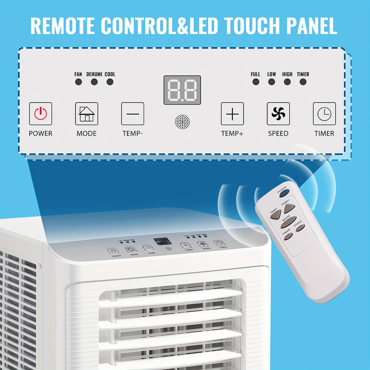 [Up to 8000 BTU Portable AC] Portable Air Conditioner, Air Conditioner with Cooling, Fan, Dehumidifier, Sleep Mode, Cooling Up to 250 Sq.Ft. with 24H Timer/Digital Display/Remote Control & Window Kit, Perfer for Office Bedroom & Apartment