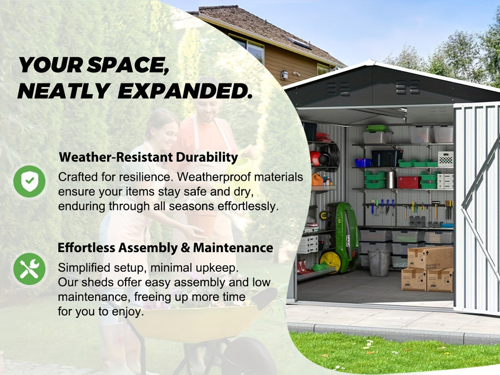 Metal Storage Shed, Large Outdoor Shed With Updated Frame Structure, Garden Tool Sheds For Backyard Patio Lawn, Grey