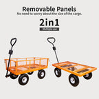 AAIN 1000 Lbs Metal Garden Cart, Heavy Duty Garden Wagon with Removable Steel Mesh Sides, Utility Yard Carts with 180° Rotating Handle with 10 Inch Wheels, 4cu.ft Load Capacity Outdoor Wagons