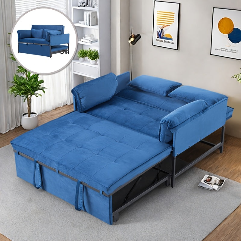 3-In-1 Pull-Out Sofa Bed, 5-Position Adjustable Backrest Velvet Futon Couch with Side Storage Pockets, Metal Frame Sleeper Sofa for Small Apartment, Dorm, Guest Room, 3 Colors Available