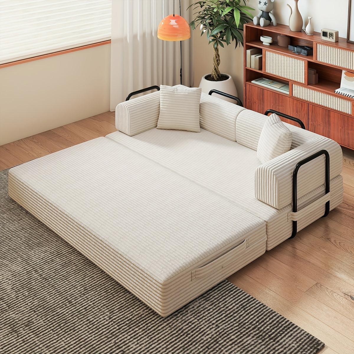 Futon Sets Convertible Floor Sofa Bed With Fixed-Shape Frame, King Size Floor Sleeper 5-in-1 Combination Modular Sofa, Modular Folding Mattress Couch For Living Room Bedroom Playroom