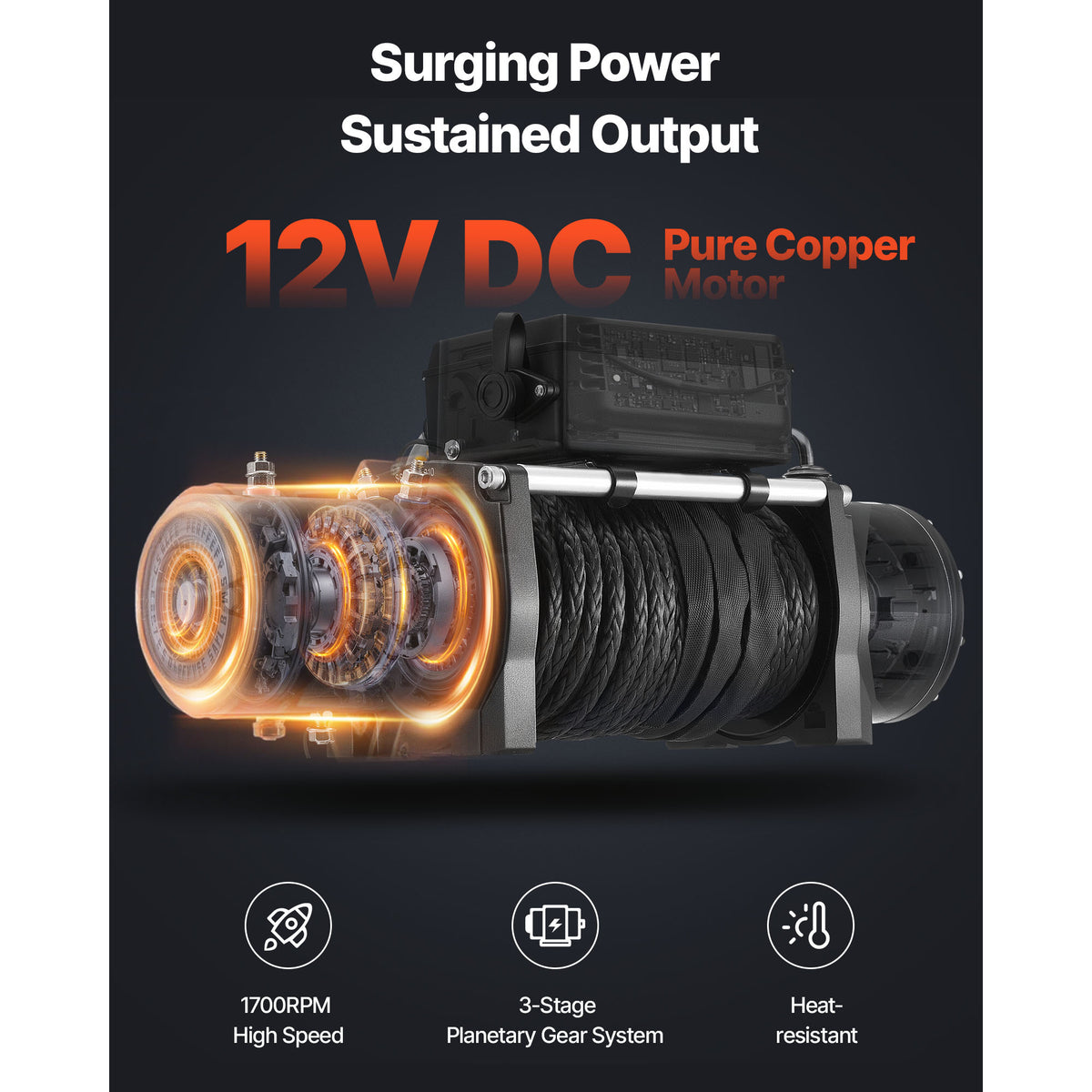 VEVOR Electric Winch, 13500 lbs Load Capacity, 12V DC Truck Winch with Φ3/8 in x 85 ft Synthetic Rope, Wireless & Wired Remote Control, Towing Off-Road SUV Jeep Trailer Boat