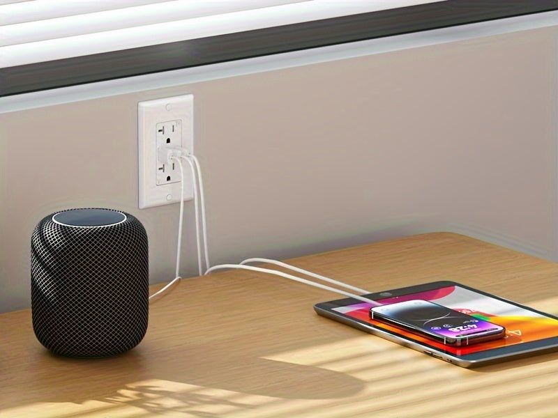 12pcs set of ELEGRP, white USB socket with 3 USB ports and 20A wall plug, dual USB C port socket, TR tamper-proof USB socket including wall plate