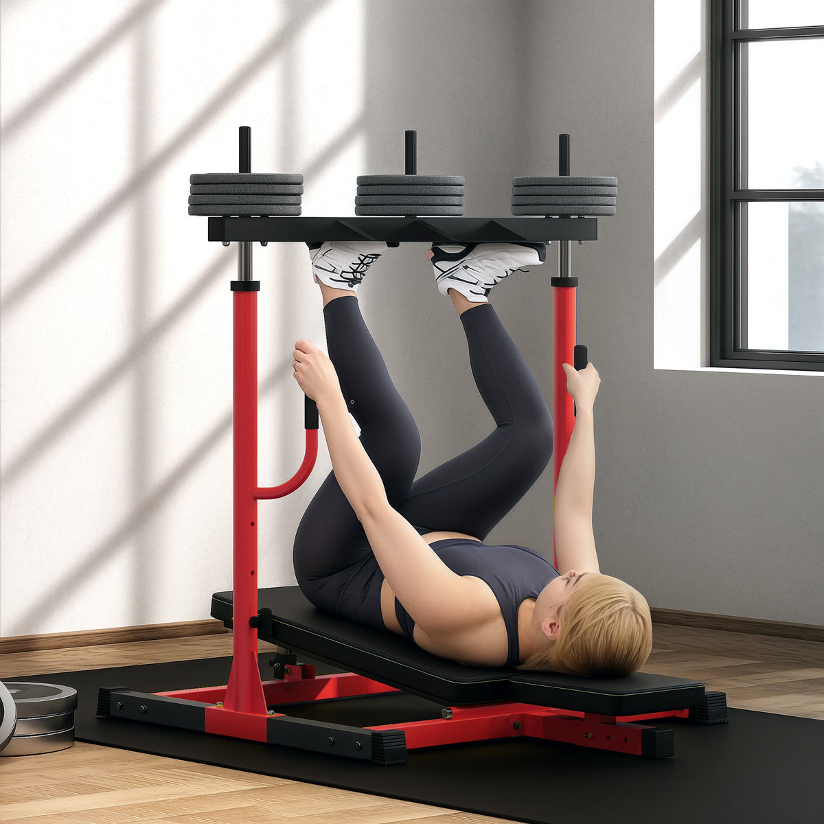 Vertical Leg Press Machine, 660LBS Capacity, Leg Strength Training Machine with Adjustable Leg, Back, and Head Positions for Home Gym, 2" Olympic Plate Compatible, Red