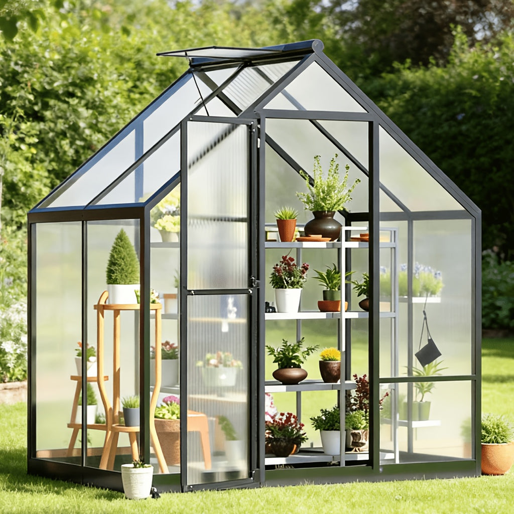 [Polycarbonate Greenhouse] 10X12 FT Greenhouse, Greenhouses For Outside, Polycarbonate Greenhouse With Aluminum Frame, Lockable Door And Ajustable Roof Vent For Backyard, Green Houses For Outside Garden Backyard, Patio, Garden Houses