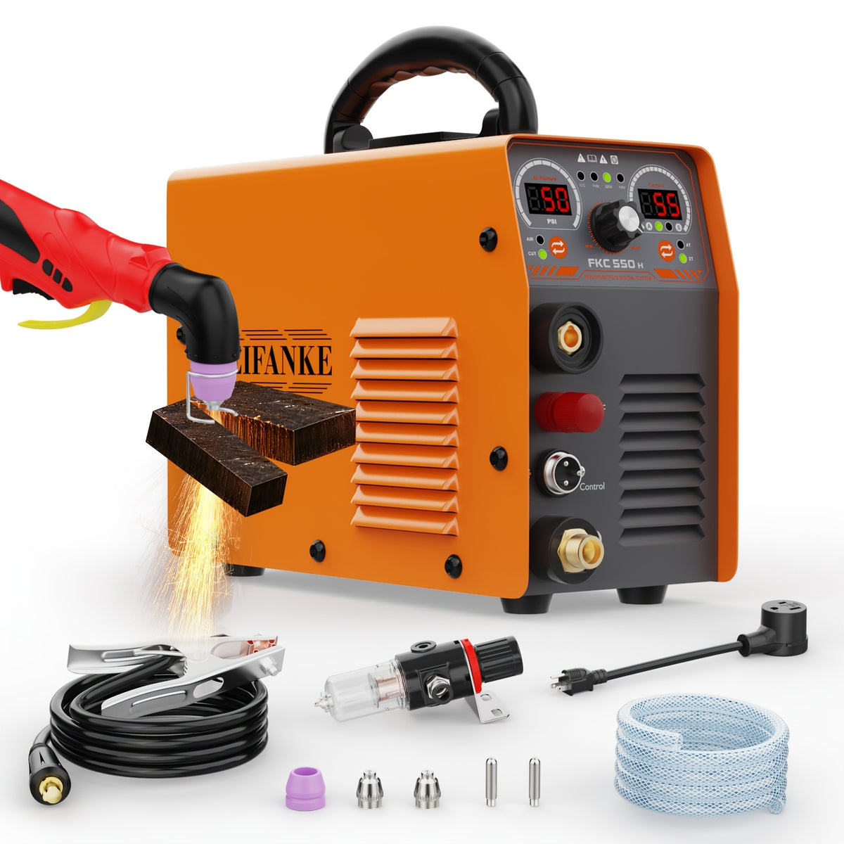 Haxiaoer 550D/FEIFANKE FCK550H/ FEIFANKE -132.09gal Plasma Cutter [Large LED Display, 110V/220V Cutter Machine Non Touch Pilot ARC Highfrequency Air Power Plasma Cutter Machine, DC Inverter Dual Voltage Plasma Cutting Machine