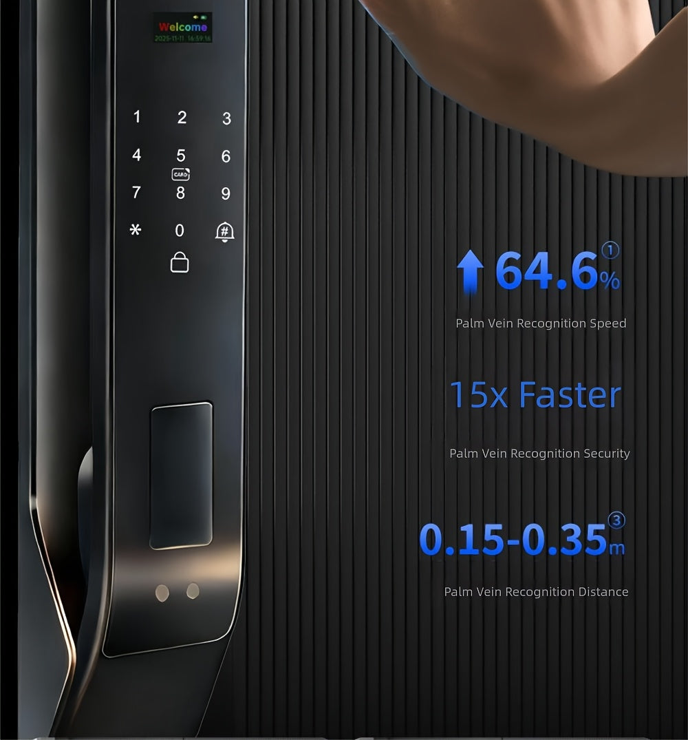 Modern AI Smart Lock with 3D Facial & Fingerprint/Palm Vein Biometric Entry, Keyless Door Lock Suitable for Home/Office, Remote Video Intercom System, Mobile App, Password/Key Entry, Smart Door Lock for Apartments