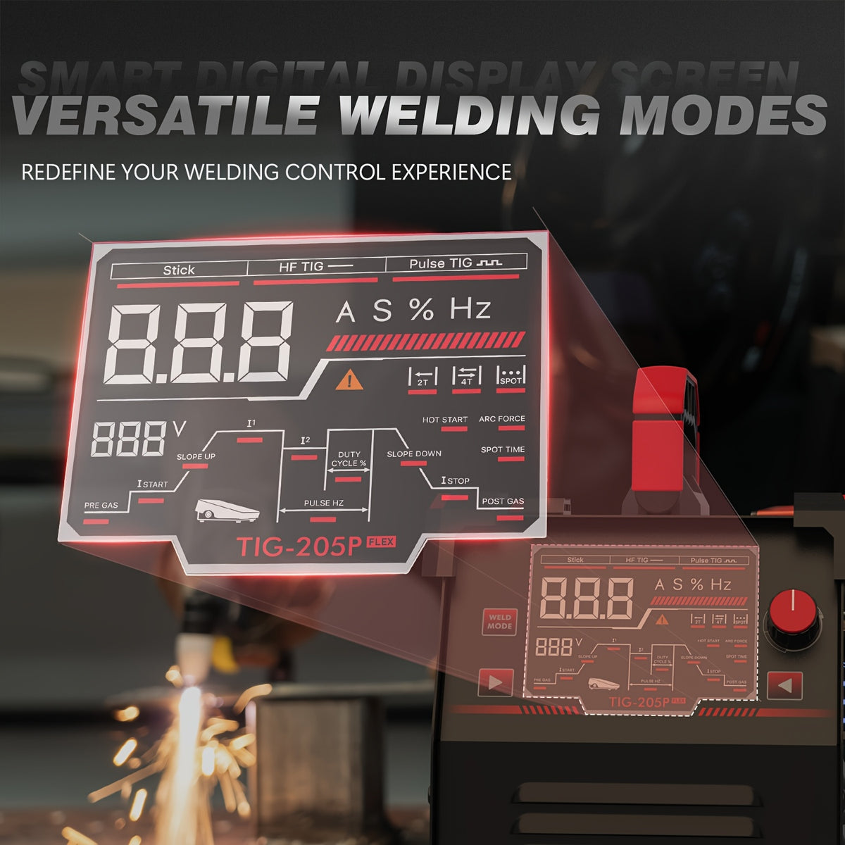 205Amp TIG Welder with Pulse, Large LED Display, 3-in-1 Stick/DC TIG/Pulse TIG, 110/220V Welding Machine