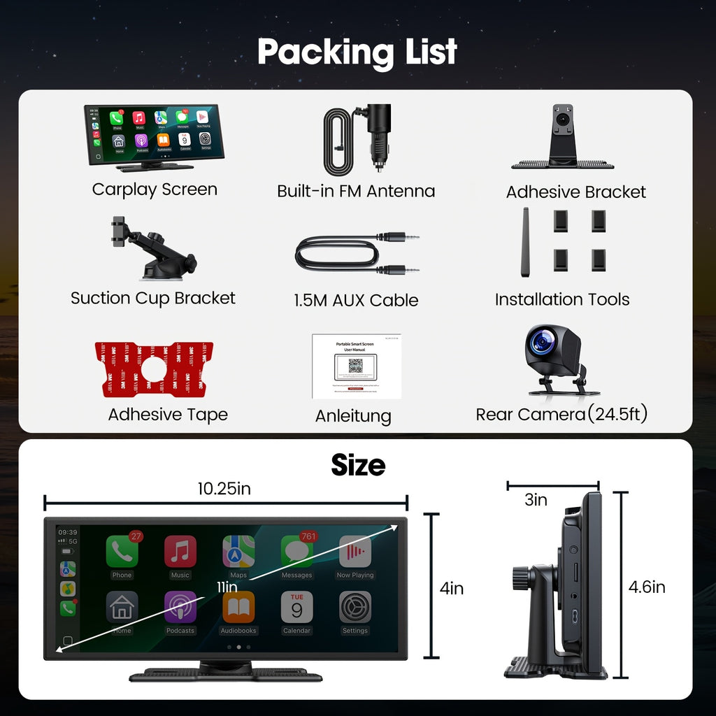 CarPlay Screen — LAMTTO 10.25-Inch In-Cell Display for Wireless Phone Integration and In-Car Apps