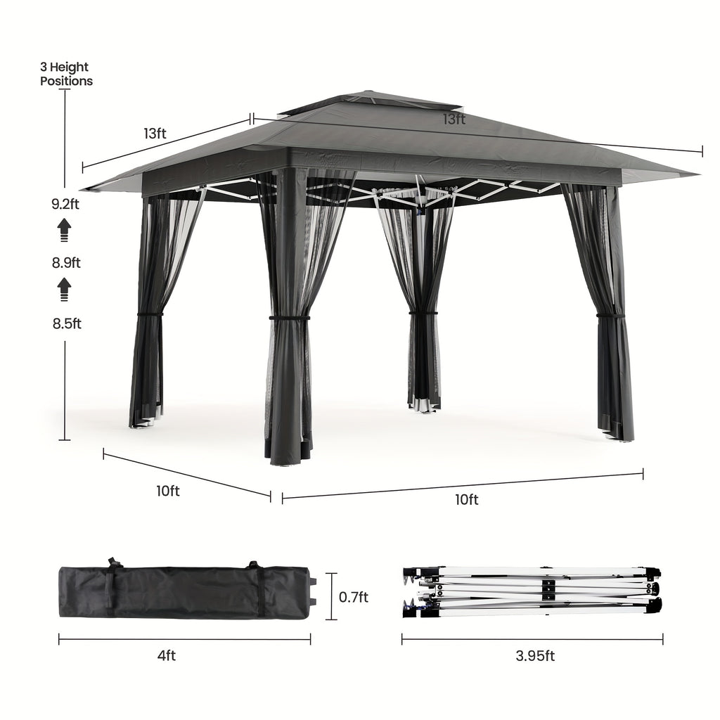 13 x 13 Ft Pop-Up Gazebo Tent with Mosquito Netting and Portable Roller Bag for Backyard or Garden Use