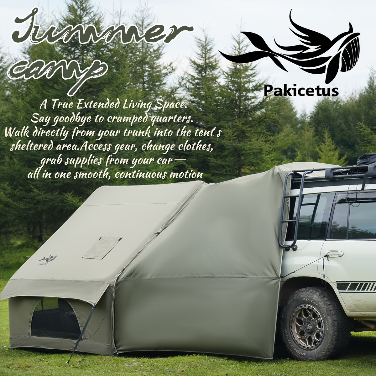 PAKICETUS Inflatable SUV Tailgate Tent with Air Pump for Quick Setup, 4-6 Person Model, Breathable Mesh for Smooth Ventilation, Windproof Oxford Fabric Inflatable Shelter, Suitable for Summer Glamping and Car Camping